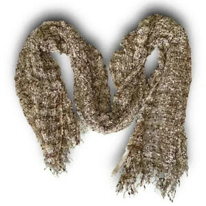 Collectioneighteen Gold Chunky Knit Scarf‎ Fringe Accent Crochet Woven Shimmer